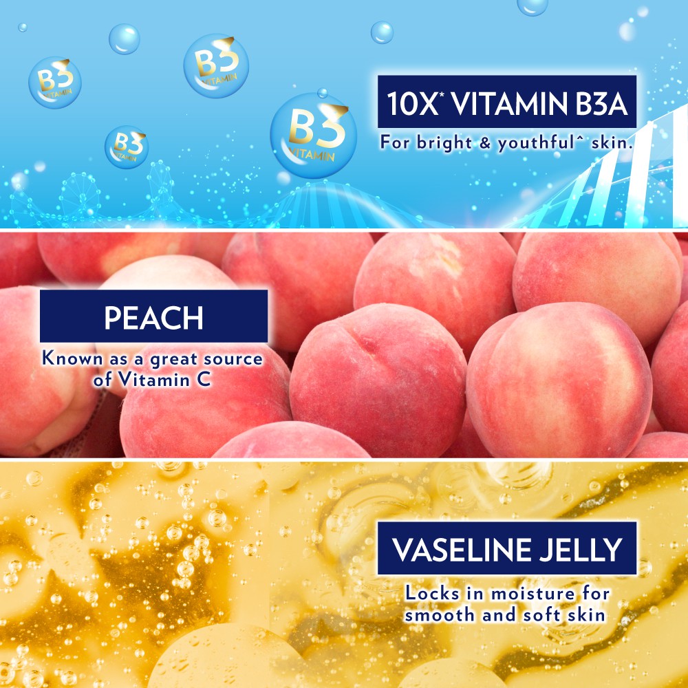 Vaseline Supervitamin Peach & Prebiotic Vitamin B3 & C brightening SERUM (360ml)
